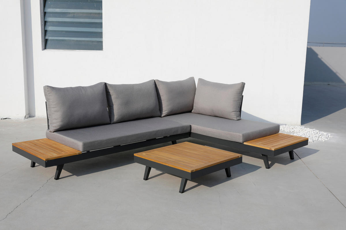 Acamp Loungeset Naxos anthrazit Polyester-Mischgewebe B/H/T: ca. 175x70x78 cm Naxos - anthrazit/teak (175,00/70,00/78,00cm) - Acamp
