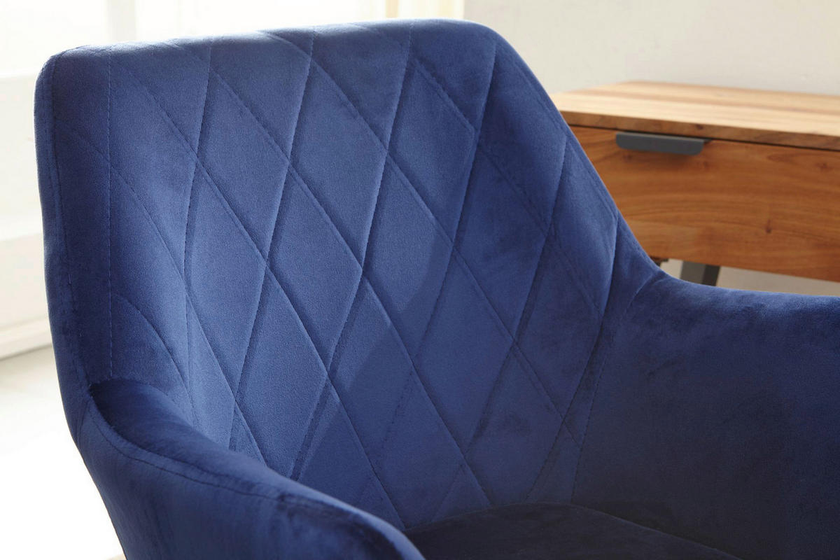 Drehstuhl blau Samt Eisen Drehstuhl - blau (55,00/97,00/55,00cm) - Wohnling