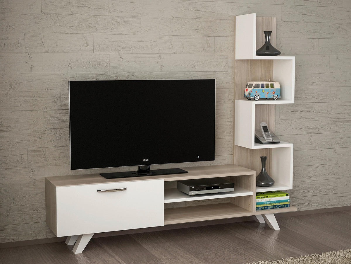 Wohnwand Ceren weiß Cordoba B/H/T: ca. 148x121x29 cm Ceren - Cordoba/weiß (148,00/121,00/29,00cm) - moebel17