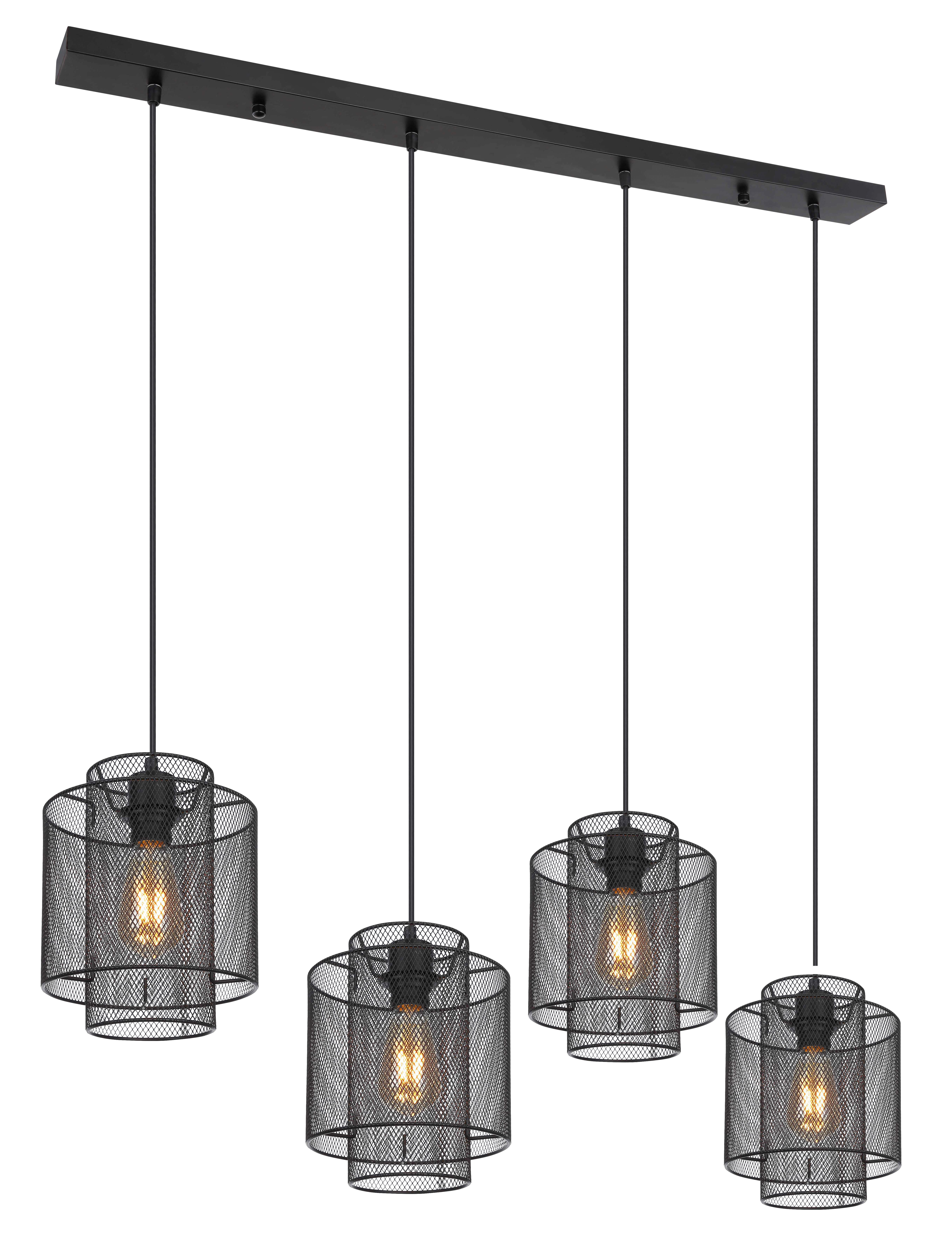 GLOBO Pendelleuchte AUGUSTIN 15664-4H mattschwarz Metall B/H/L: ca. 20x120x98 cm E27 4 Brennstellen AUGUSTIN - mattschwarz (98,00/20,00/120,00cm) - GLOBO