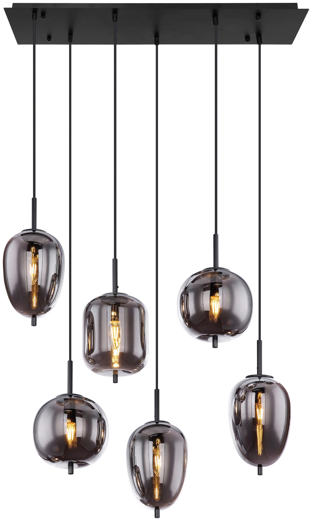 GLOBO Pendelleuchte Blacky 15345-6 schwarz Rauch Metall Rauchglas B/H/L: ca. 34x120x80 cm E14 6 Brennstellen Blacky - schwarz/Rauch (80,00/34,00/120,00cm) - GLOBO