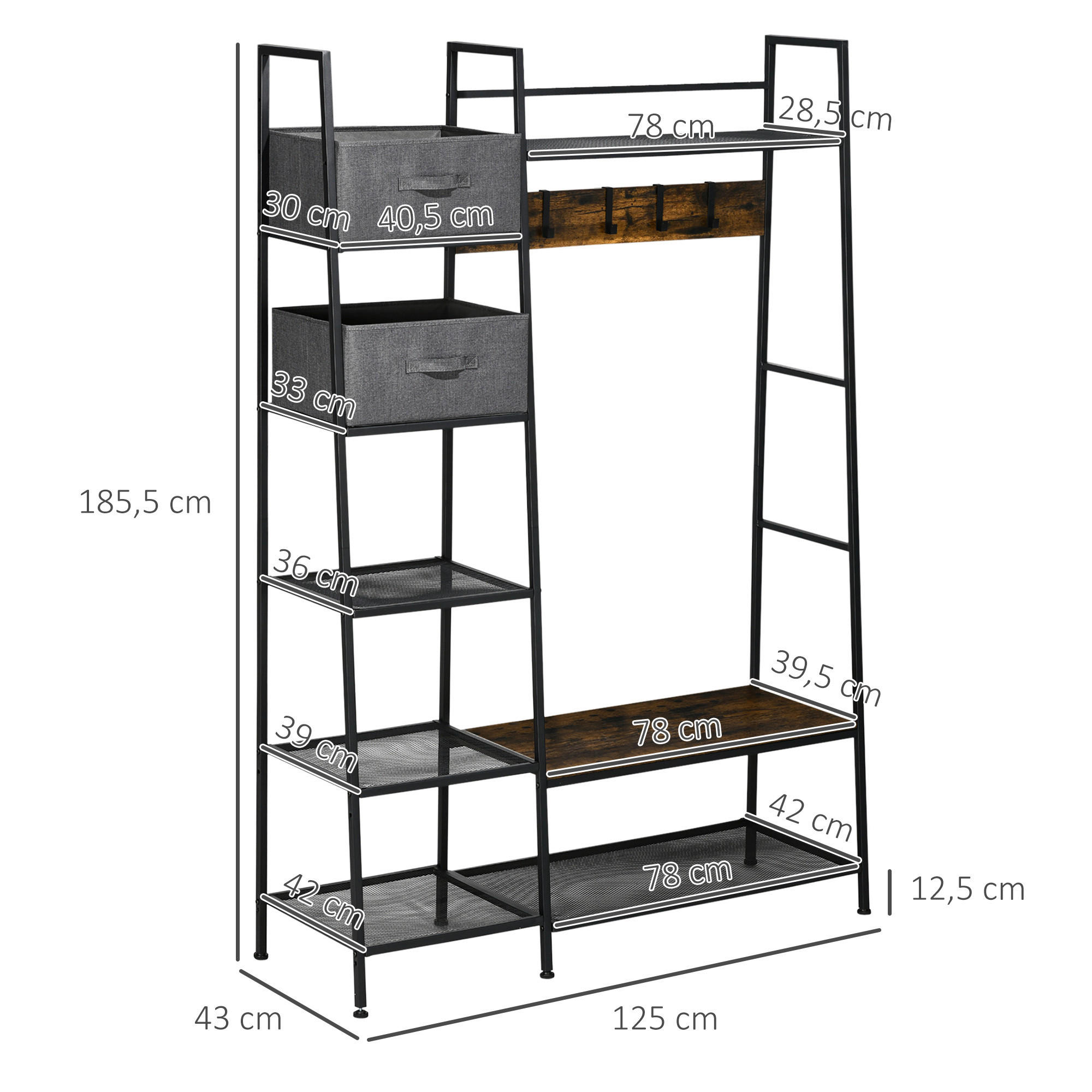 HOMCOM Garderobe braun Edelstahl B/H/L: ...