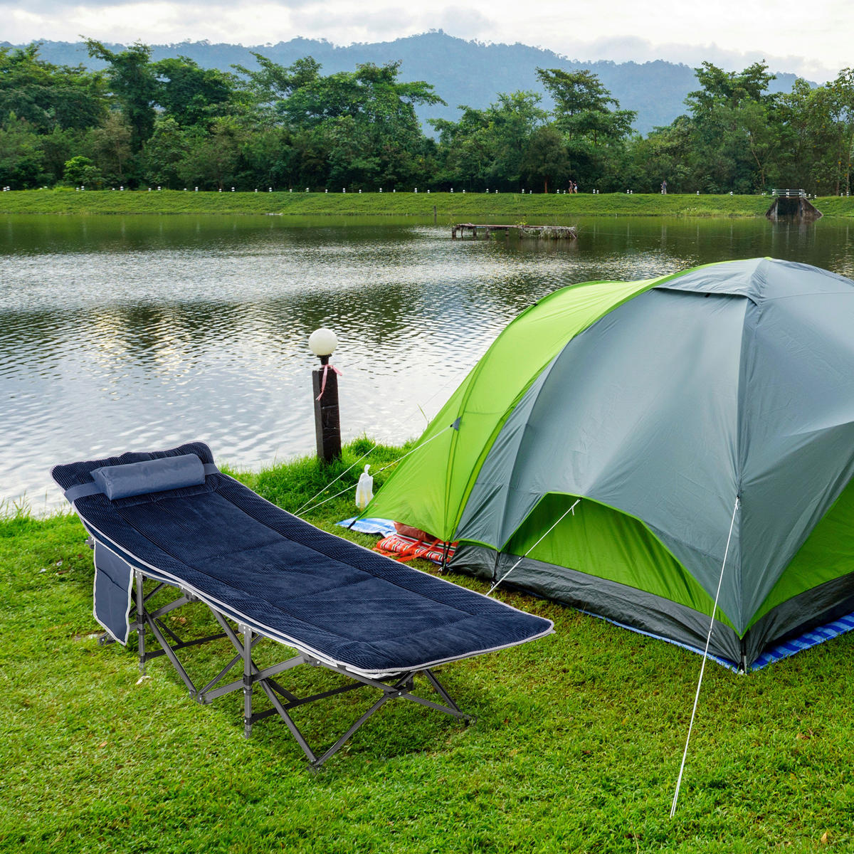 Outsunny Campingbett B/H/L: ca. 64,5x53x188 cm Campingbett - blau (188,00/64,50/53,00cm) - Outsunny