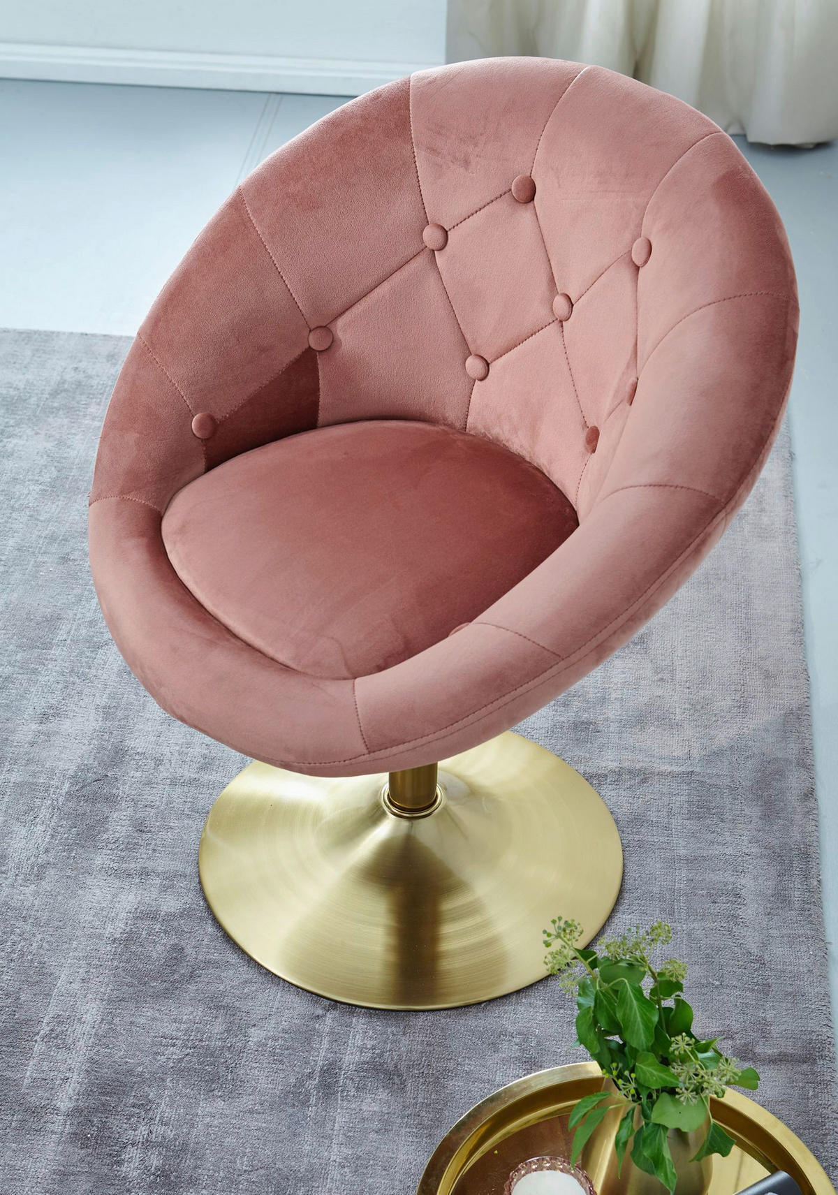 Wohnling Sessel rosa gold Samt Eisen B/H/T: ca. 67x80x62 cm Loungesessel - gold/rosa (67,00/80,00/62,00cm) - Wohnling
