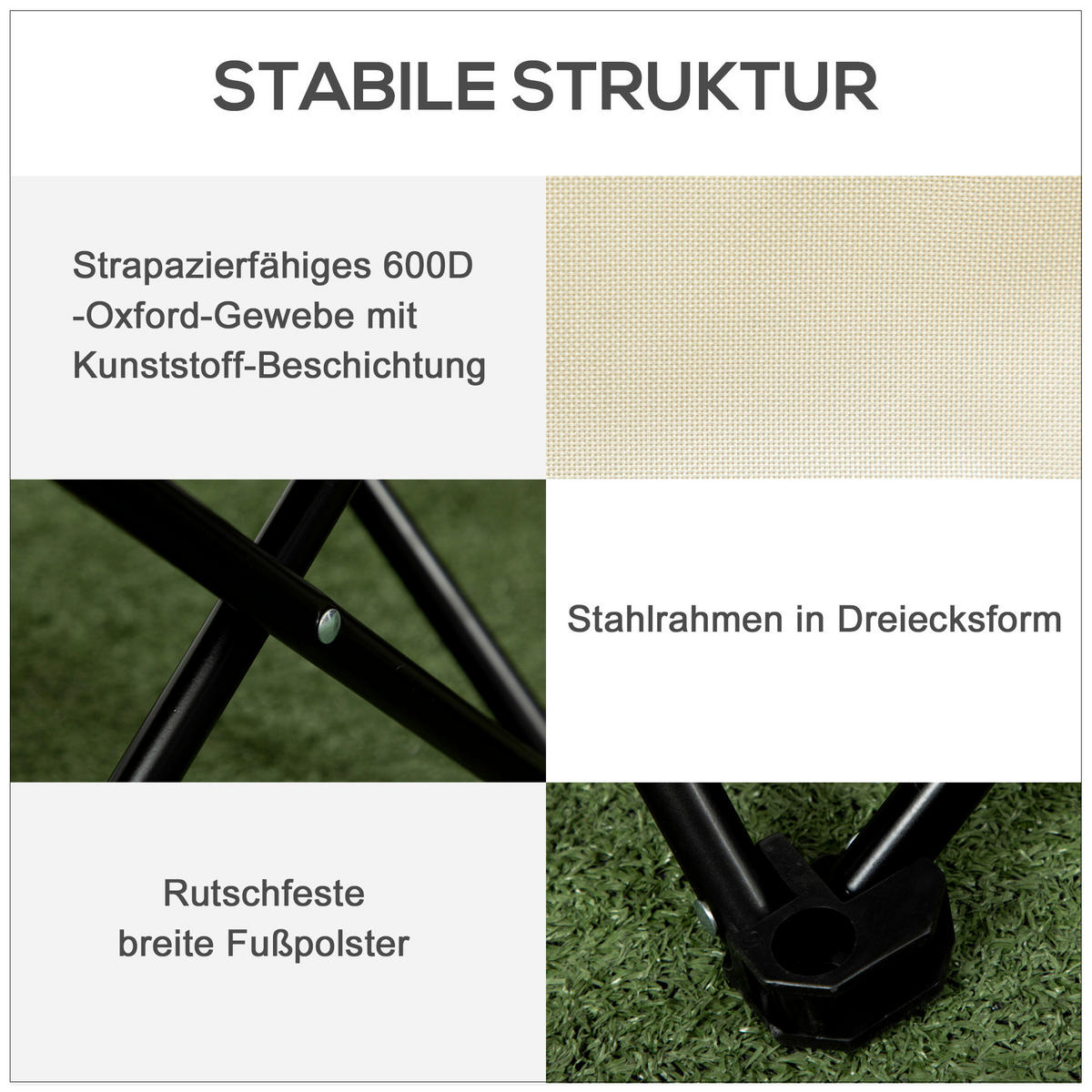 Outsunny Campingstuhl weiß Stoff B/H/L: ca. 54x66x61 cm Campingstuhl - weiß (61,00/54,00/66,00cm) - Outsunny