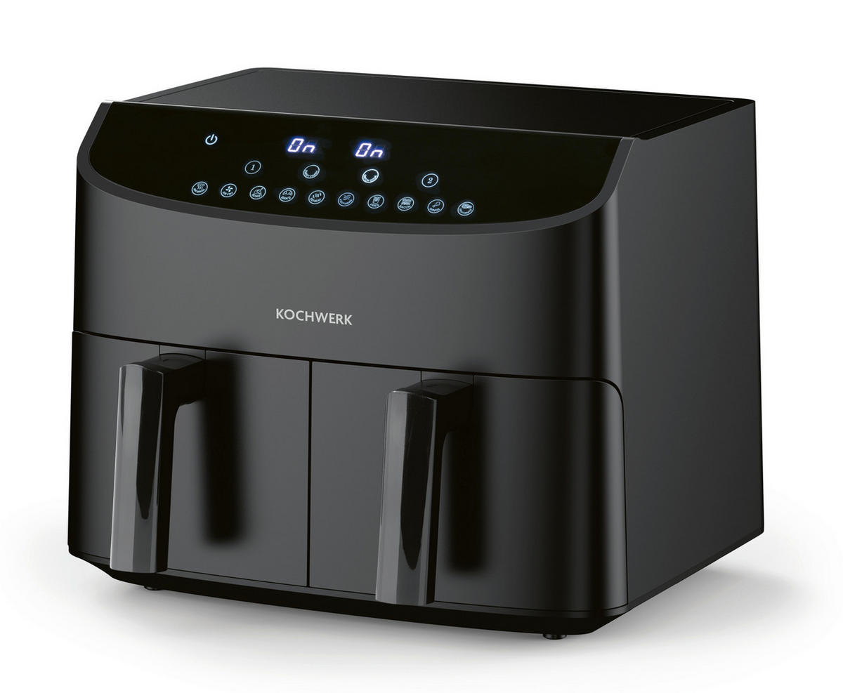 Kochwerk Heißluftfritteuse schwarz Metall B/H/L: ca. 36x31x39 cm ca. 3,5 l Doppel-Heißluftfritteuse 13186 - schwarz (39,00/36,00/31,00cm) - Kochwerk