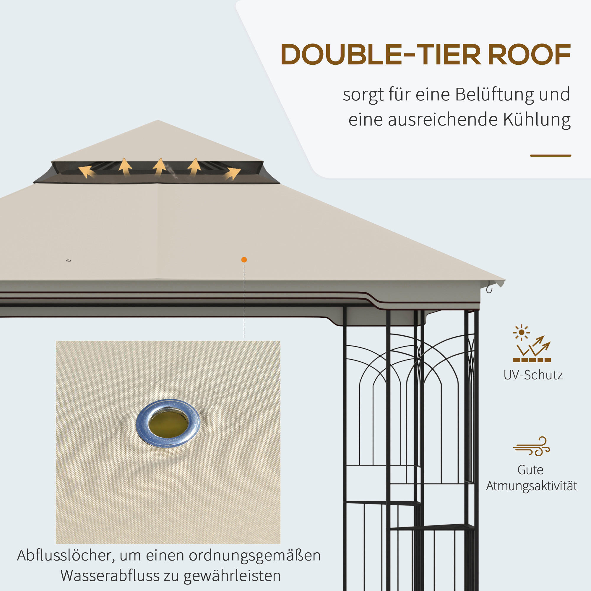 Outsunny Pavillon mit Doppeldach beige M...