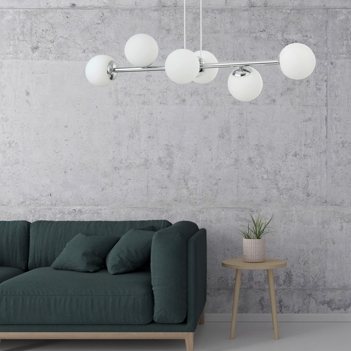 Lamkur Hängeleuchte Chrom Glas Stahl B/H/L: ca. 111x40x96 cm E14 6 Brennstellen Maddie - Chrom (96,00/111,00/40,00cm) - Lamkur