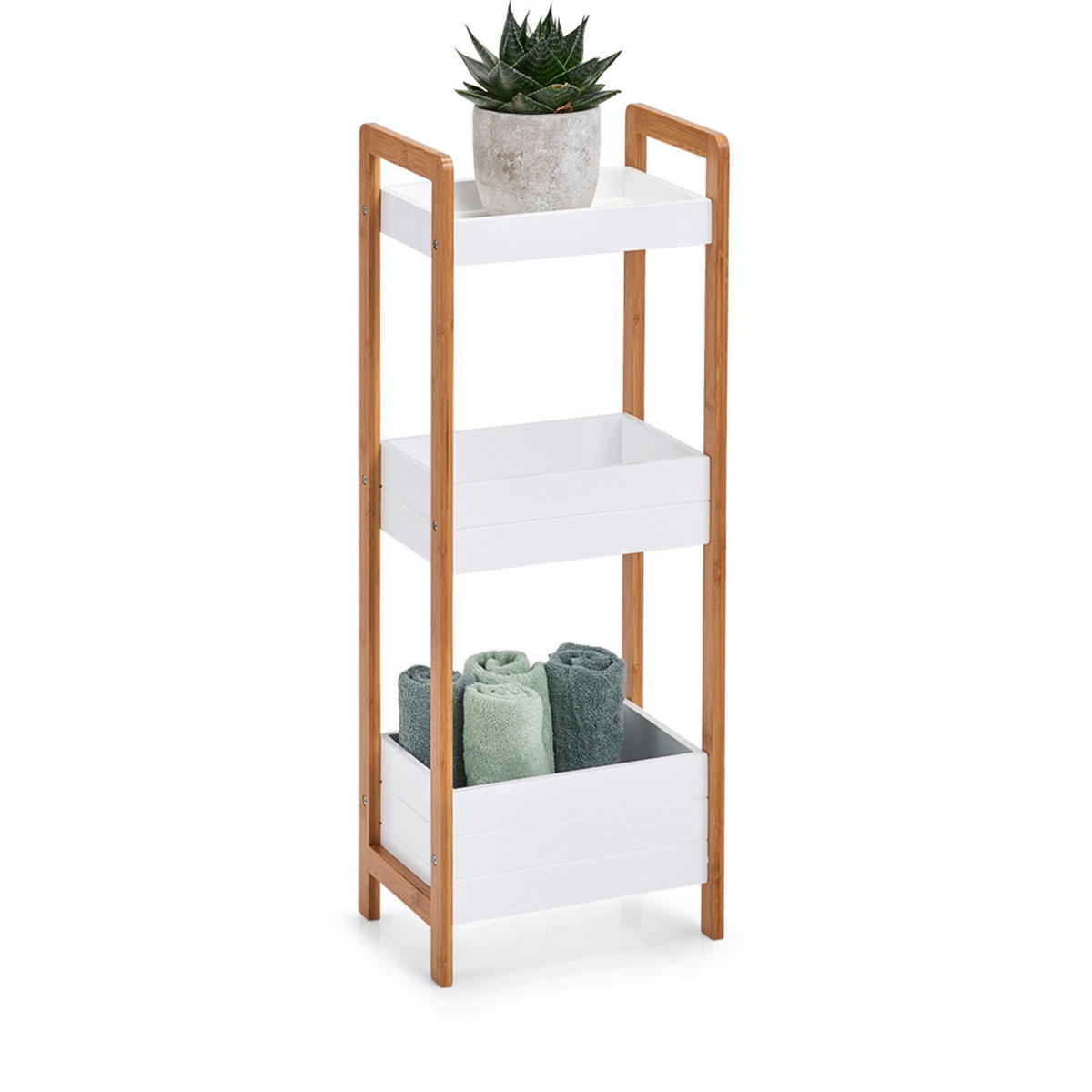 Standregal weiß Bambus B/H/T: ca. 28x74x20 cm Standregal_mit_3_Ablagefächern - weiß (28,00/74,00/20,00cm) - Zeller