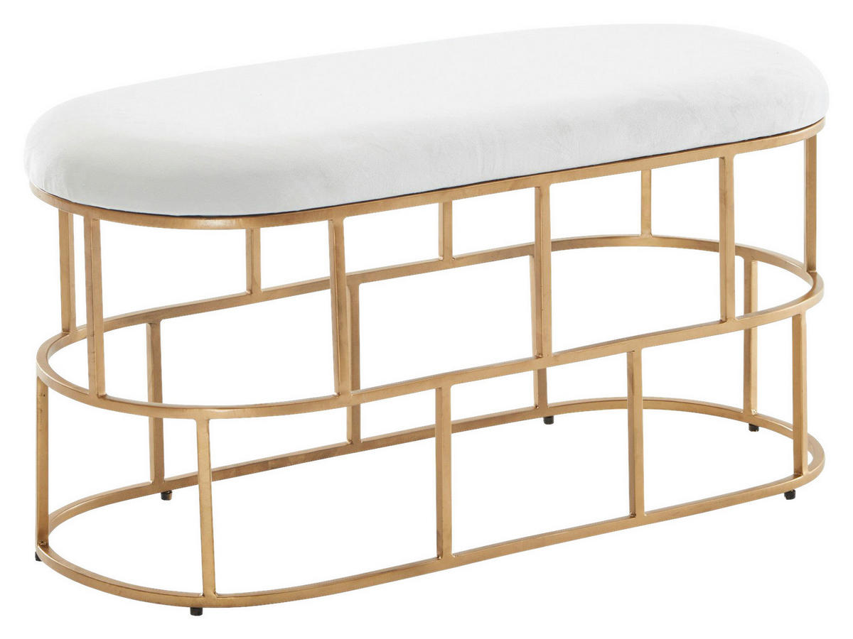 Sitzhocker gold weiß Samt Eisen B/H/T: ca. 90x46x38 cm Sitzbank - gold/weiß (90,00/46,00/38,00cm) - Wohnling