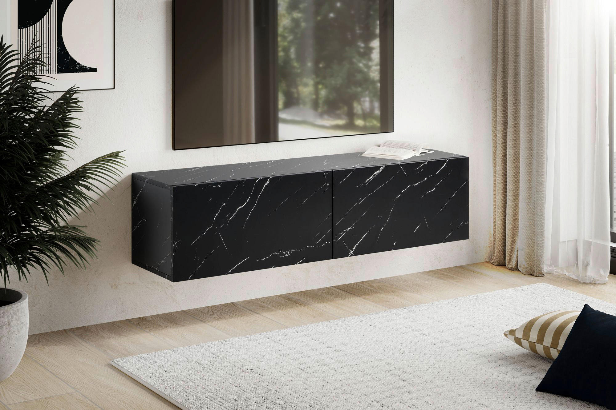 Lowboard schwarz Marmor Optik B/H/T: ca. 120x30x30 cm TV & Lowboard - schwarz (120,00/30,00/30,00cm) - Wohnling
