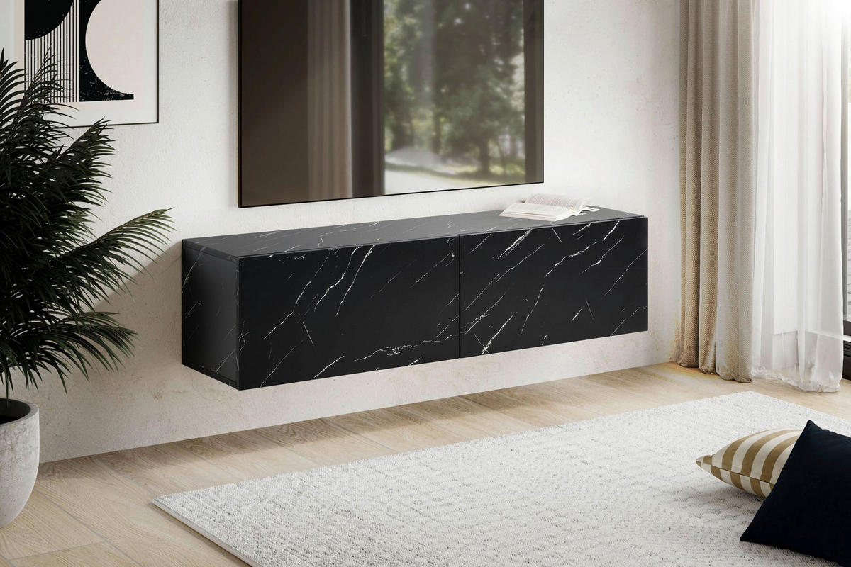Lowboard schwarz Marmor Optik B/H/T: ca. 120x30x30 cm TV & Lowboard - schwarz (120,00/30,00/30,00cm) - Wohnling