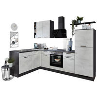 nobilia Winkelküche Riva Weißbeton Nachbildung B/T/L: ca. 275x60x175 cm Riva - schwarz/Weißbeton (275,00/175,00cm) - nobilia
