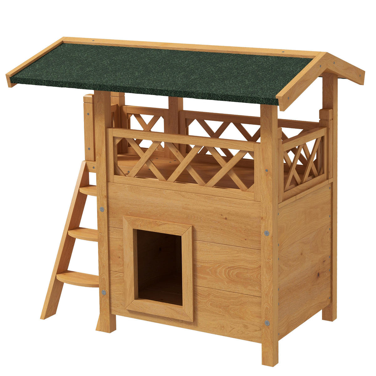 PawHut Katzen-Zubehör grün Edelstahl B/H/L: ca. 50x77x73 cm Katzenhaus - natur/grün (73,00/50,00/77,00cm) - PawHut