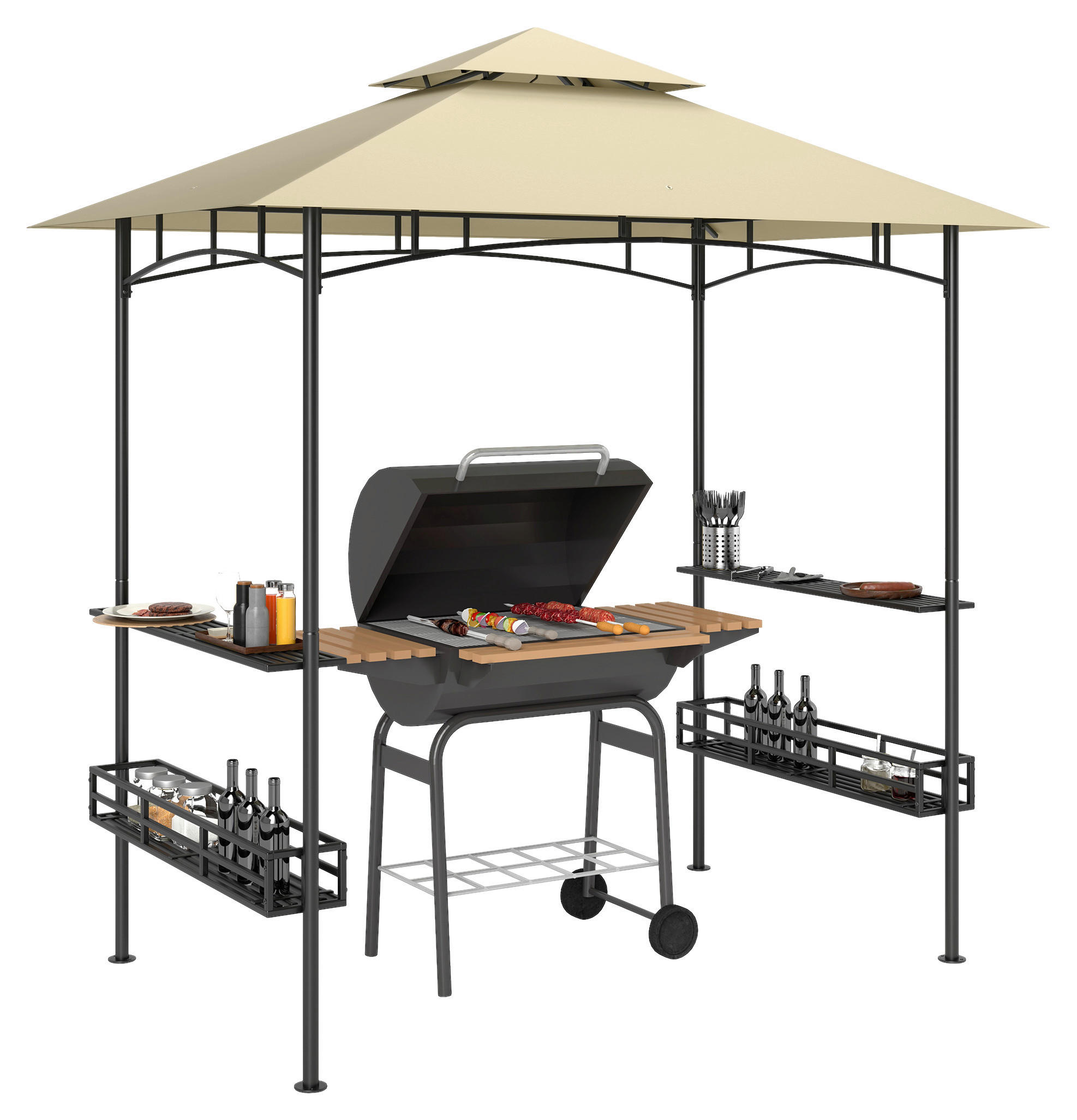 Outsunny Grillpavillon beige Stahl B/H/L: ca. 150x257x240 cm Grillpavillon - beige (240,00/150,00/257,00cm) - Outsunny