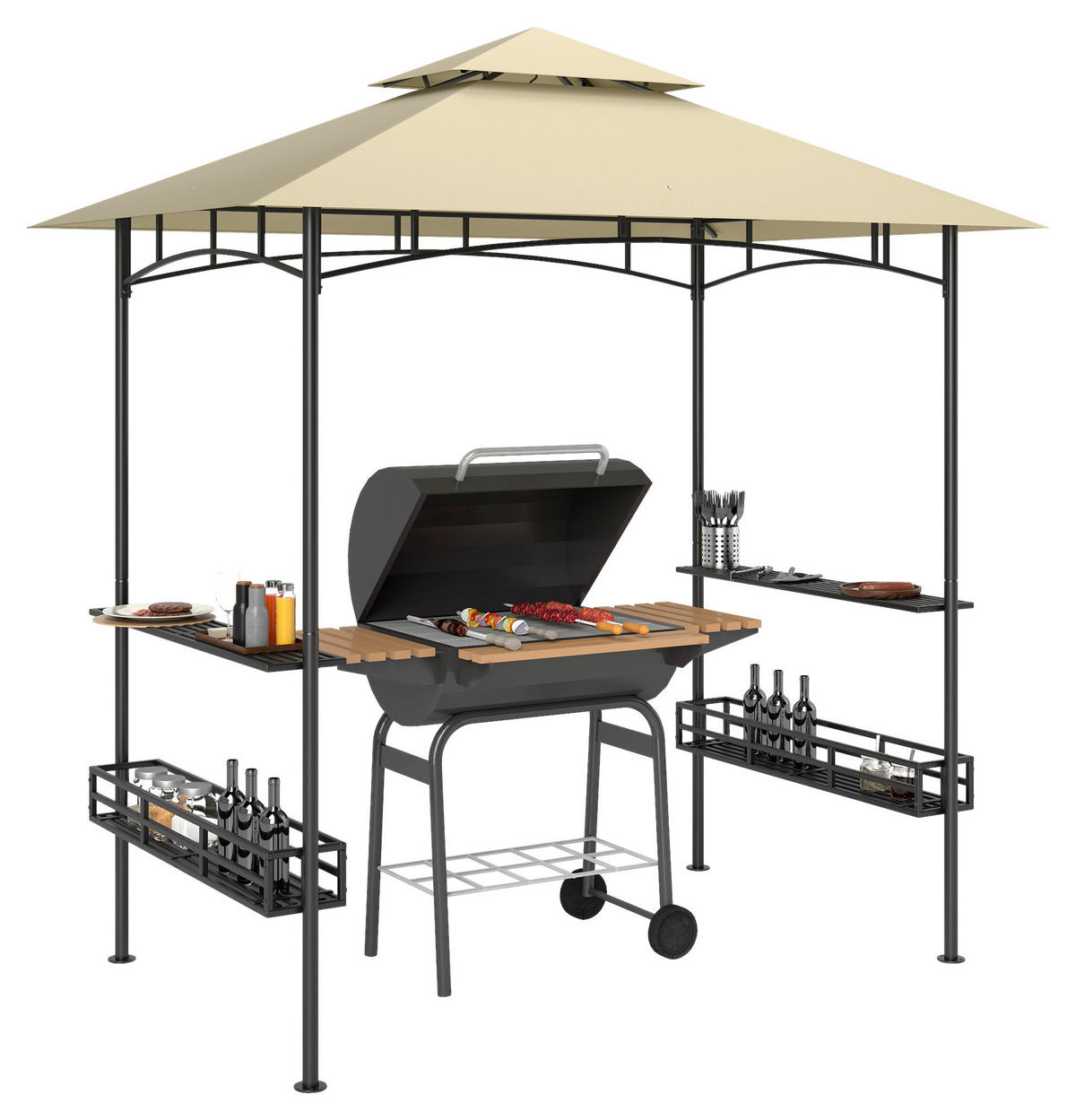 Outsunny Grillpavillon beige Stahl B/H/L: ca. 150x257x240 cm Grillpavillon - beige (240,00/150,00/257,00cm) - Outsunny