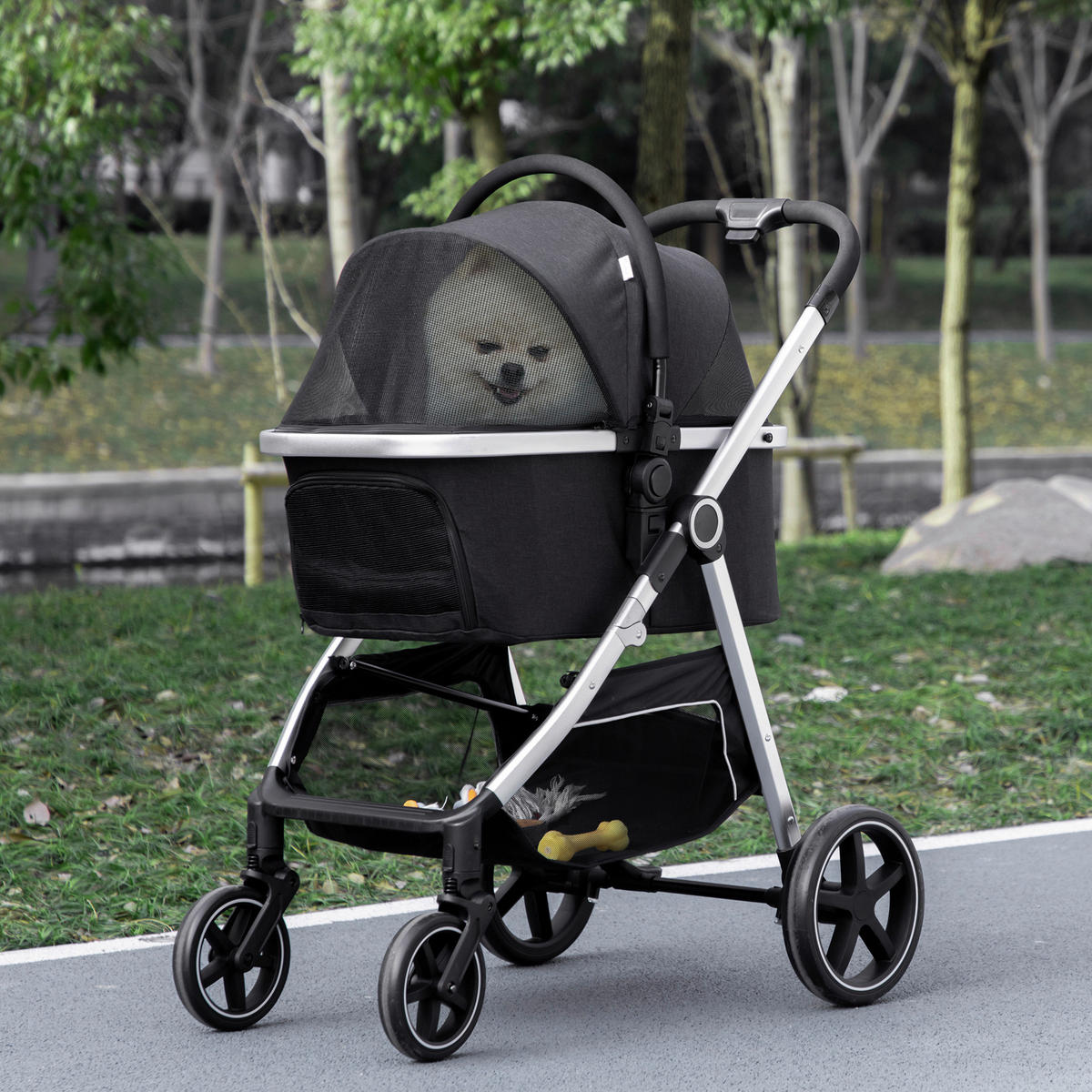 PawHut Hunde-Zubehör schwarz Polyester B/H/L: ca. 58x83x102 cm Hundewagen - schwarz (102,00/58,00/83,00cm) - PawHut