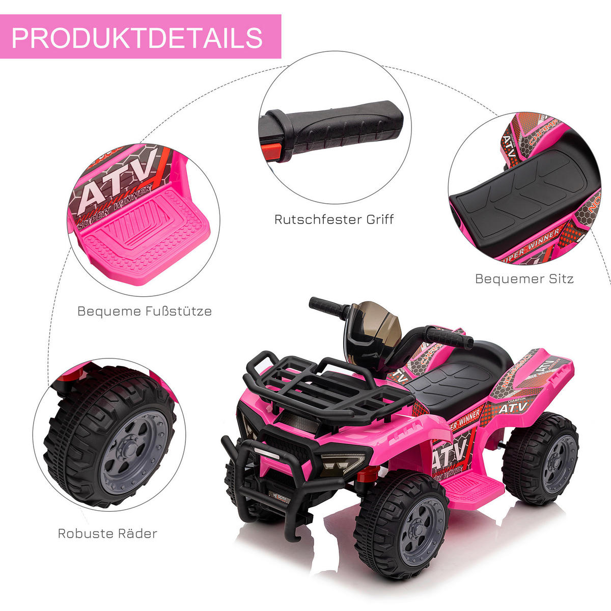 HOMCOM Kinderauto rosa B/H/L: ca. 42x70x45 cm Kinder-Elektrofahrzeug - rosa (45,00/42,00/70,00cm) - HOMCOM
