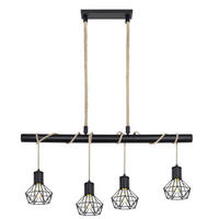GLOBO Pendelleuchte PRISKA 54017-4H schwarz Metall Hanfseil B/H/T: ca. 100x120x15 cm PRISKA - schwarz (100,00/120,00/15,00cm) - GLOBO