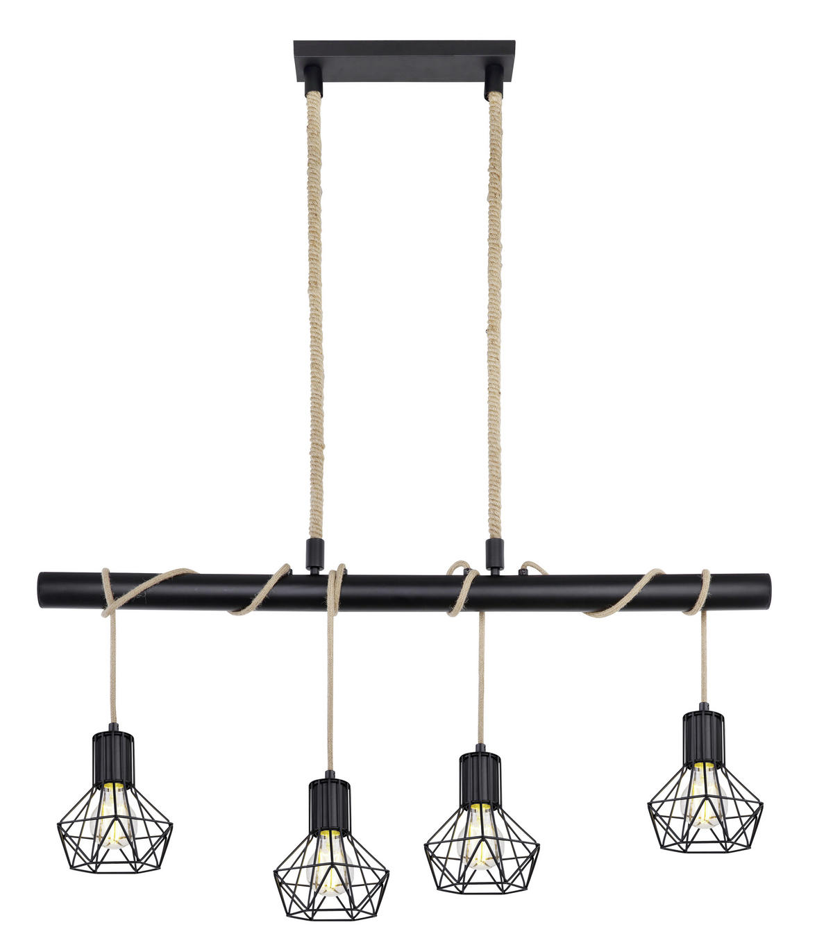 GLOBO Pendelleuchte PRISKA 54017-4H schwarz Metall Hanfseil B/H/T: ca. 100x120x15 cm PRISKA - schwarz (100,00/120,00/15,00cm) - GLOBO