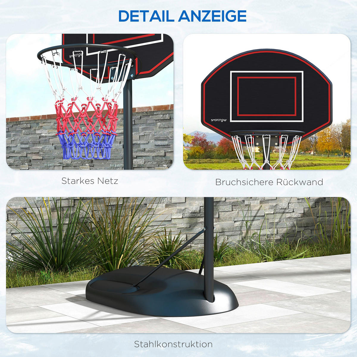 SPORTNOW Basketballständer schwarz Stahl B/H/L: ca. 60x282x84 cm Basketballständer - schwarz (84,00/60,00/282,00cm) - SPORTNOW