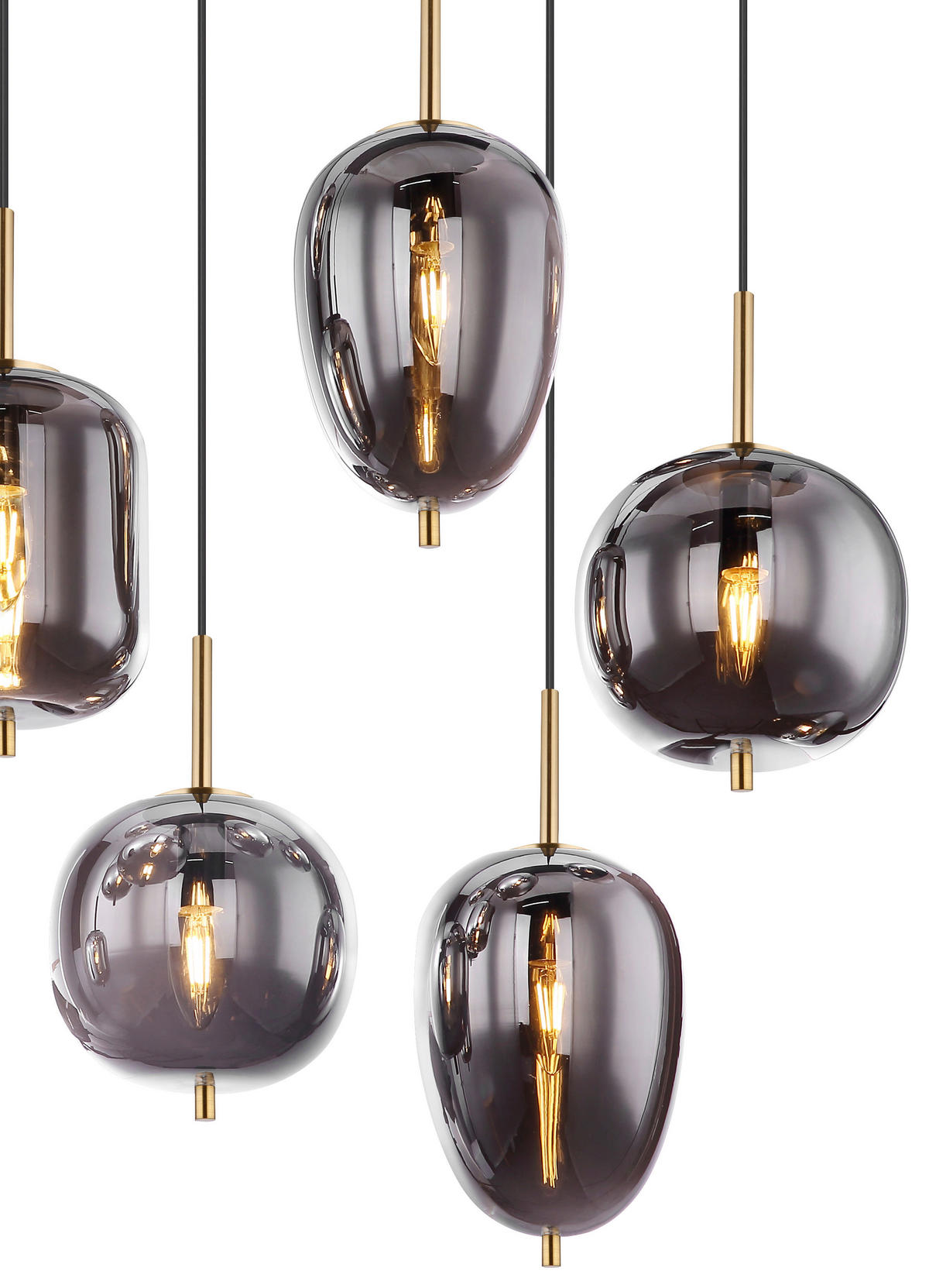 GLOBO Pendelleuchte BLACKY 15345-8MM messing Metall Rauchglas B/H/L: ca. 34x120x102,5 cm E14 8 Brennstellen Pendelleuchte_Blacky 8flg. - messing (102,50/34,00/120,00cm) - GLOBO