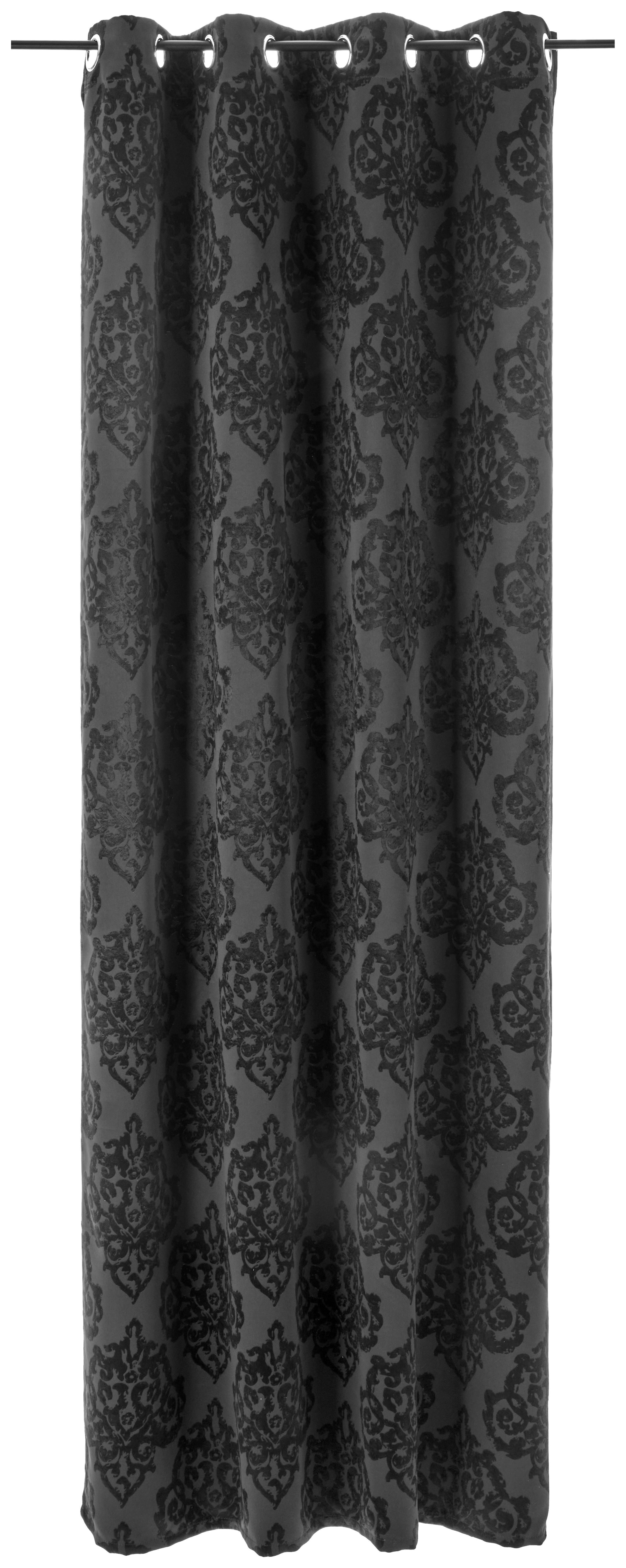 Thumbnail - Ösenvorhang Ornament schwarz B/L: ca. 135x245 cm