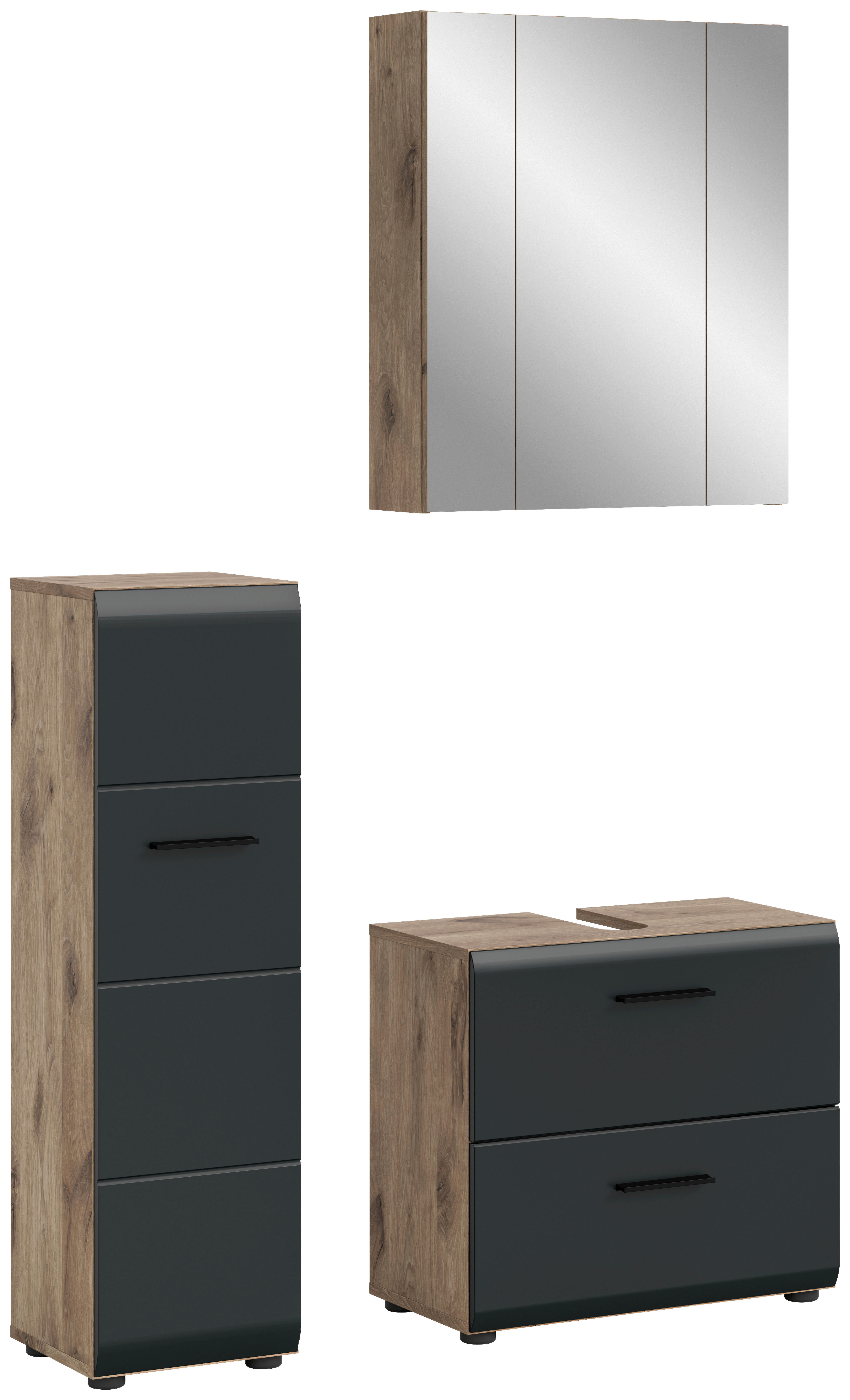 Badezimmer-Set Ice Nox Oak Nachbildung schwarz matt B/H/T: ca. 105x185x30 cm Ice - schwarz (105,00/185,00/30,00cm) - xonox.home