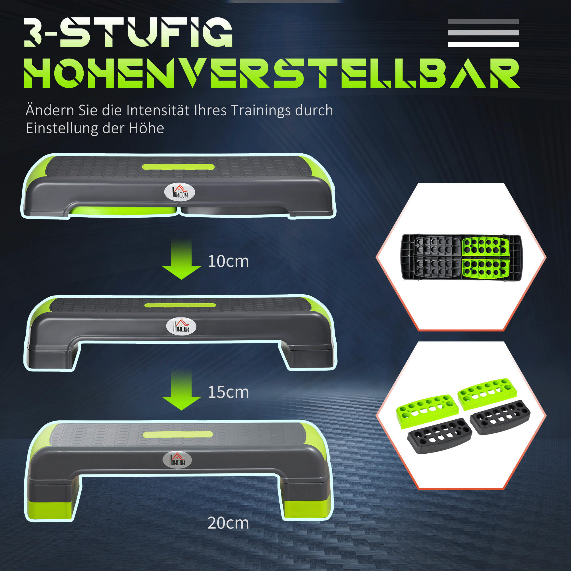 HOMCOM Steppbrett grau Kunststoff B/H/L: ca. 28x20x78 cm Steppbrett - grün/grau (78,00/28,00/20,00cm) - HOMCOM