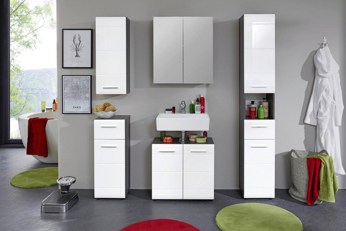 Badhochschrank Line Rauchsilber Nachbildung weiß Hochglanz B/H/T: ca. 30x182x31 cm Line - weiß (30,00/182,00/31,00cm)