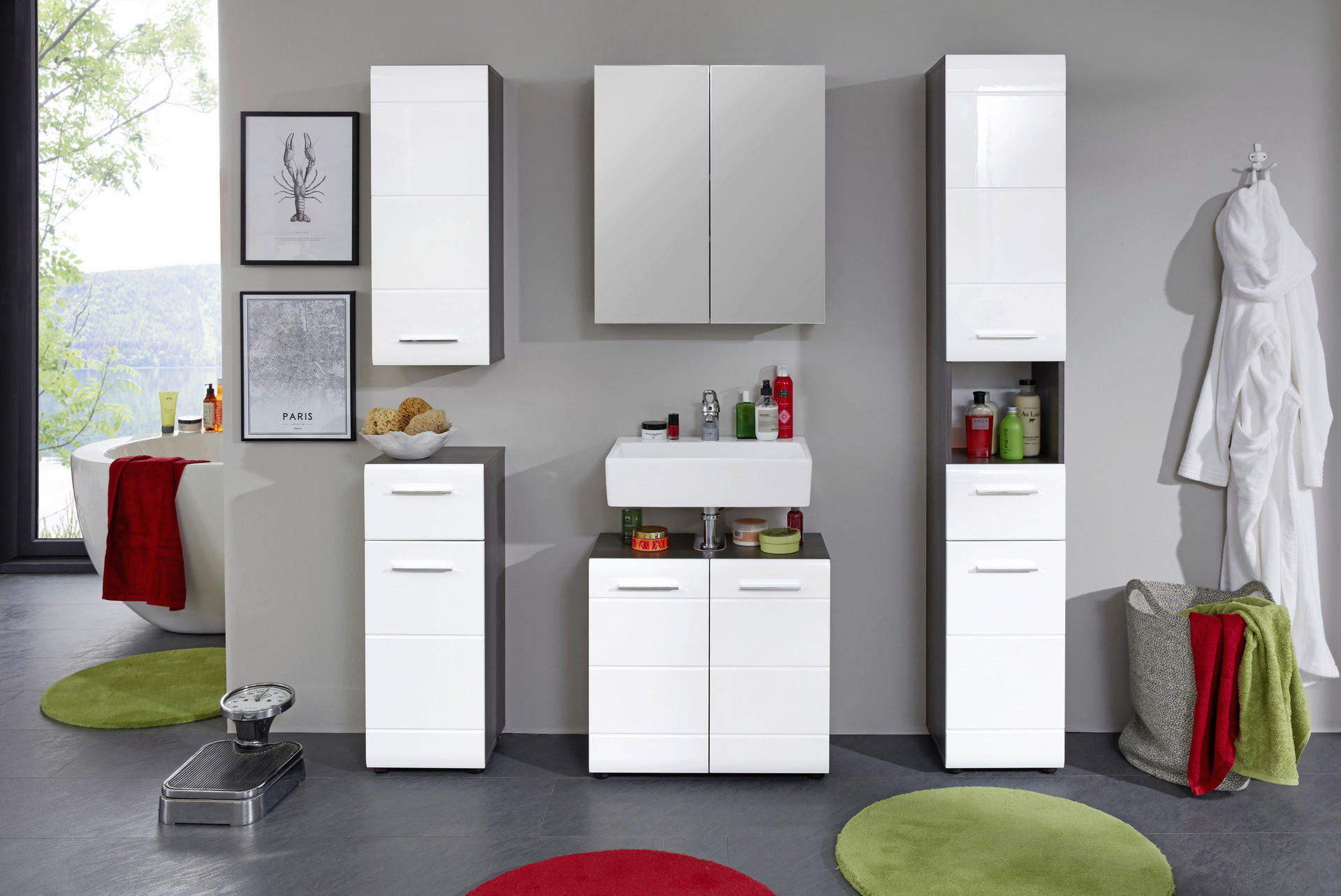 Thumbnail - Badhochschrank Line Rauchsilber Nachbildung weiß Hochglanz B/H/T: ca. 30x182x31 cm