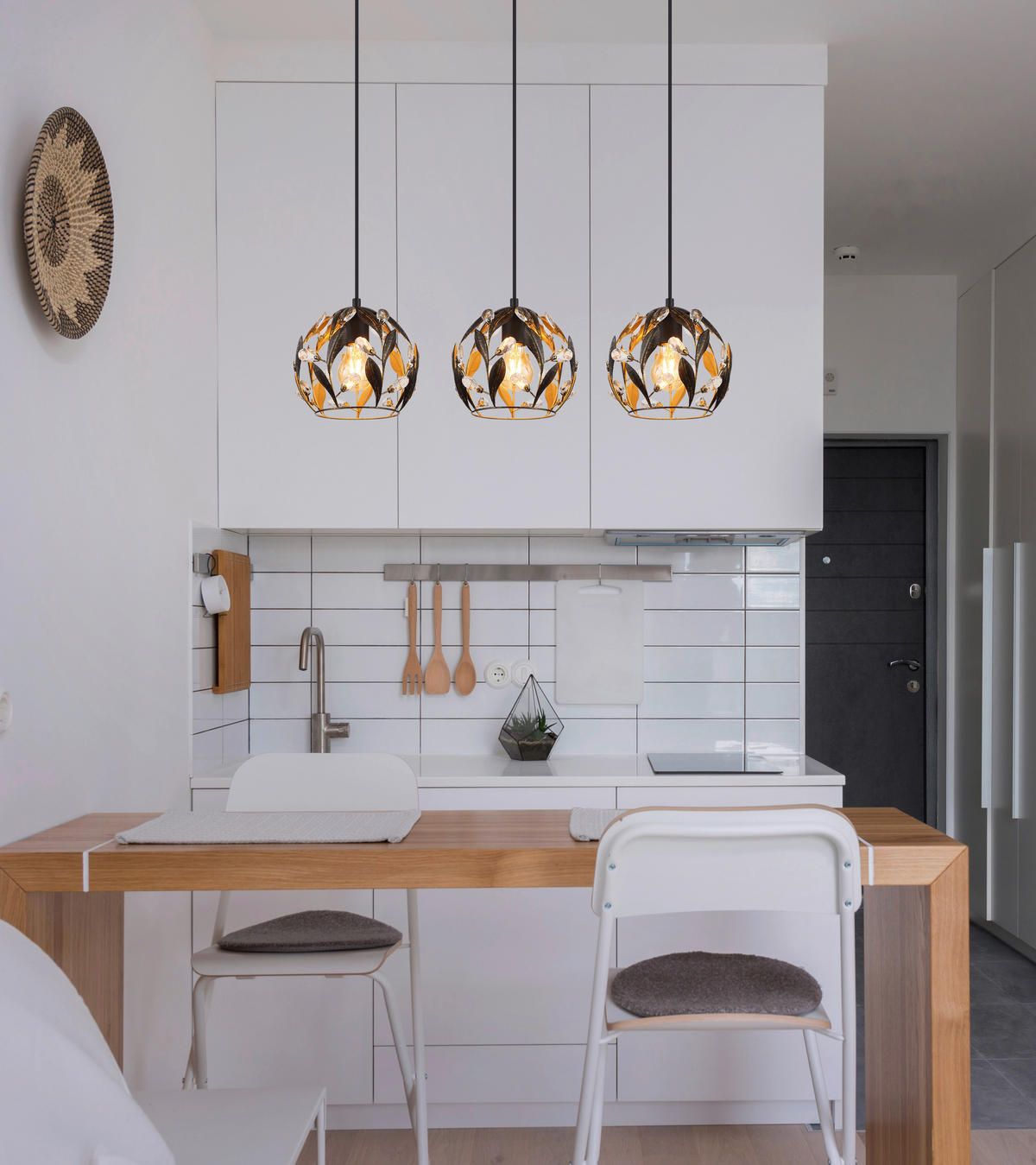 GLOBO Pendelleuchte MIKA 15759-3H schwarz gold Metall B/H/L: ca. 20x150x74 cm E27 3 Brennstellen MIKA - gold/schwarz (74,00/20,00/150,00cm) - GLOBO