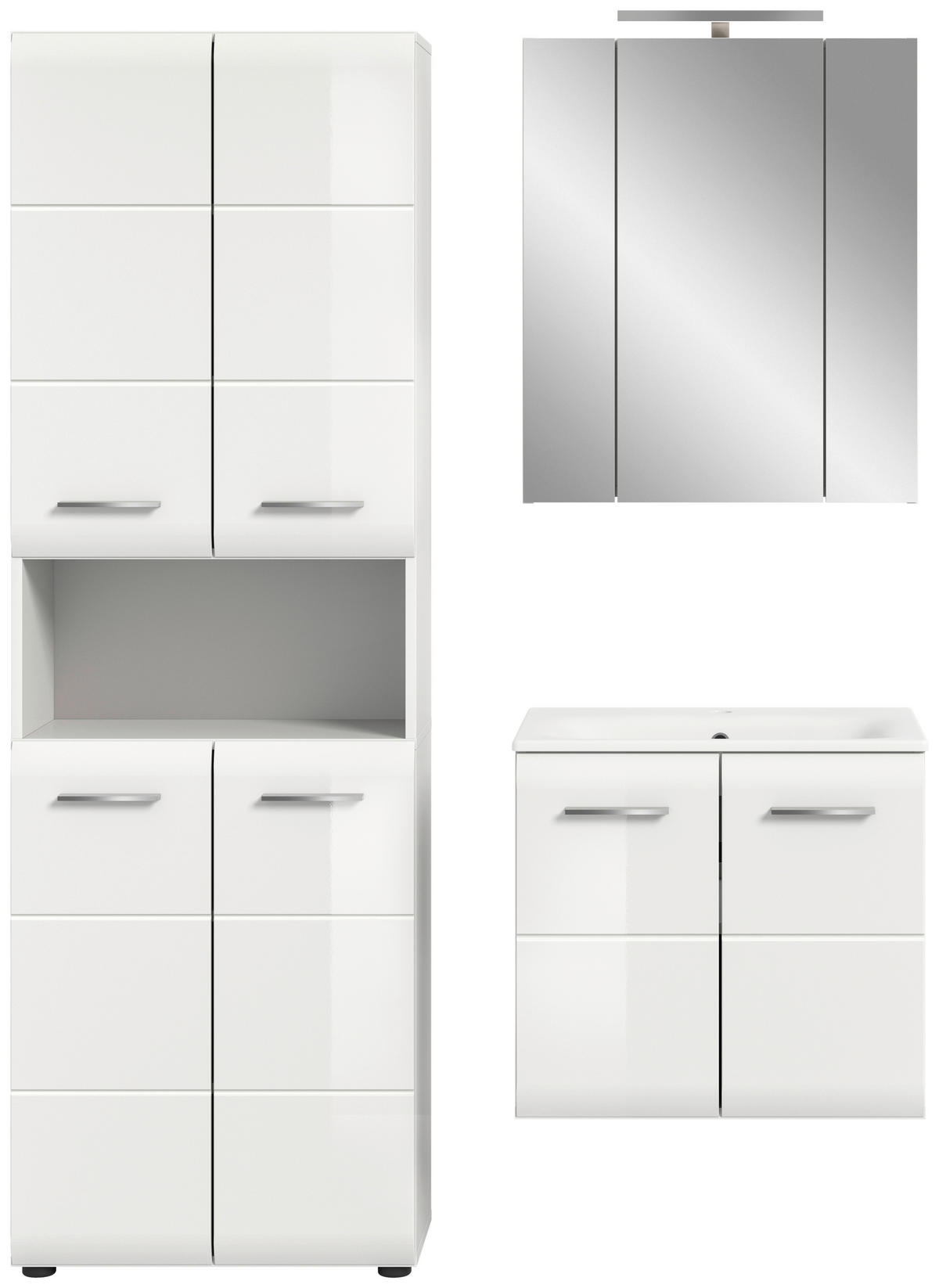 Badezimmer-Set Ice weiß weiß Hochglanz B/H/T: ca. 135x185x46 cm Ice - weiß (135,00/185,00/46,00cm) - xonox.home