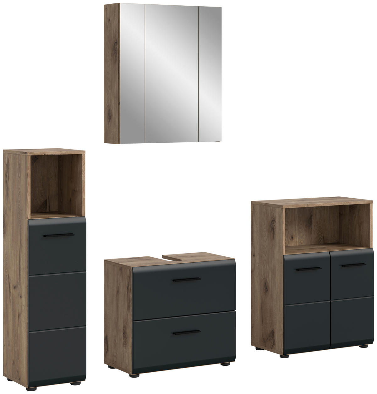 Badezimmer-Set Ice Nox Oak Nachbildung schwarz matt B/H/T: ca. 180x185x30 cm Ice - schwarz (180,00/185,00/30,00cm) - xonox.home