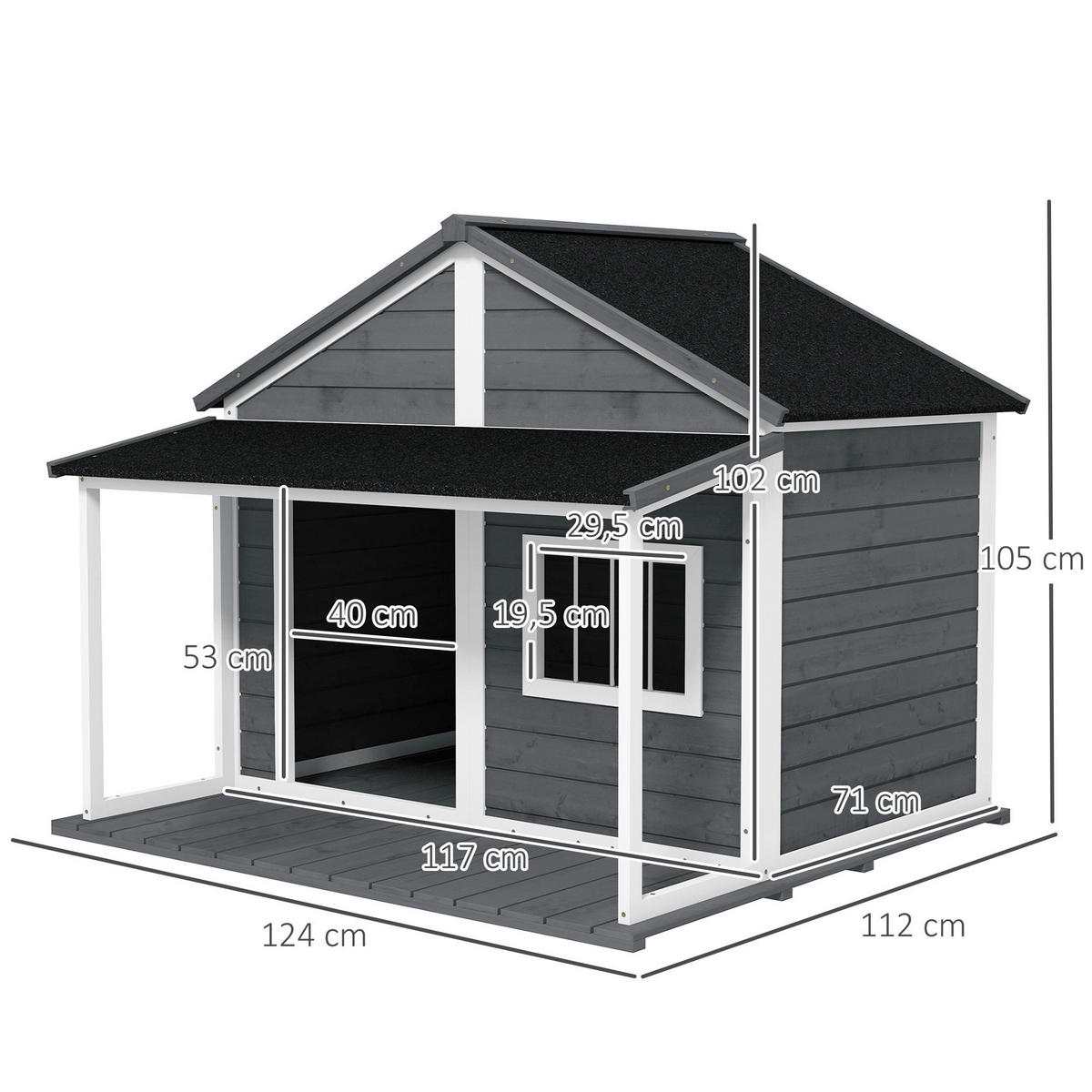 PawHut Hunde-Zubehör grau Polypropylen B/H/L: ca. 112x124x105 cm Hundehütte - grau (105,00/112,00/124,00cm) - PawHut