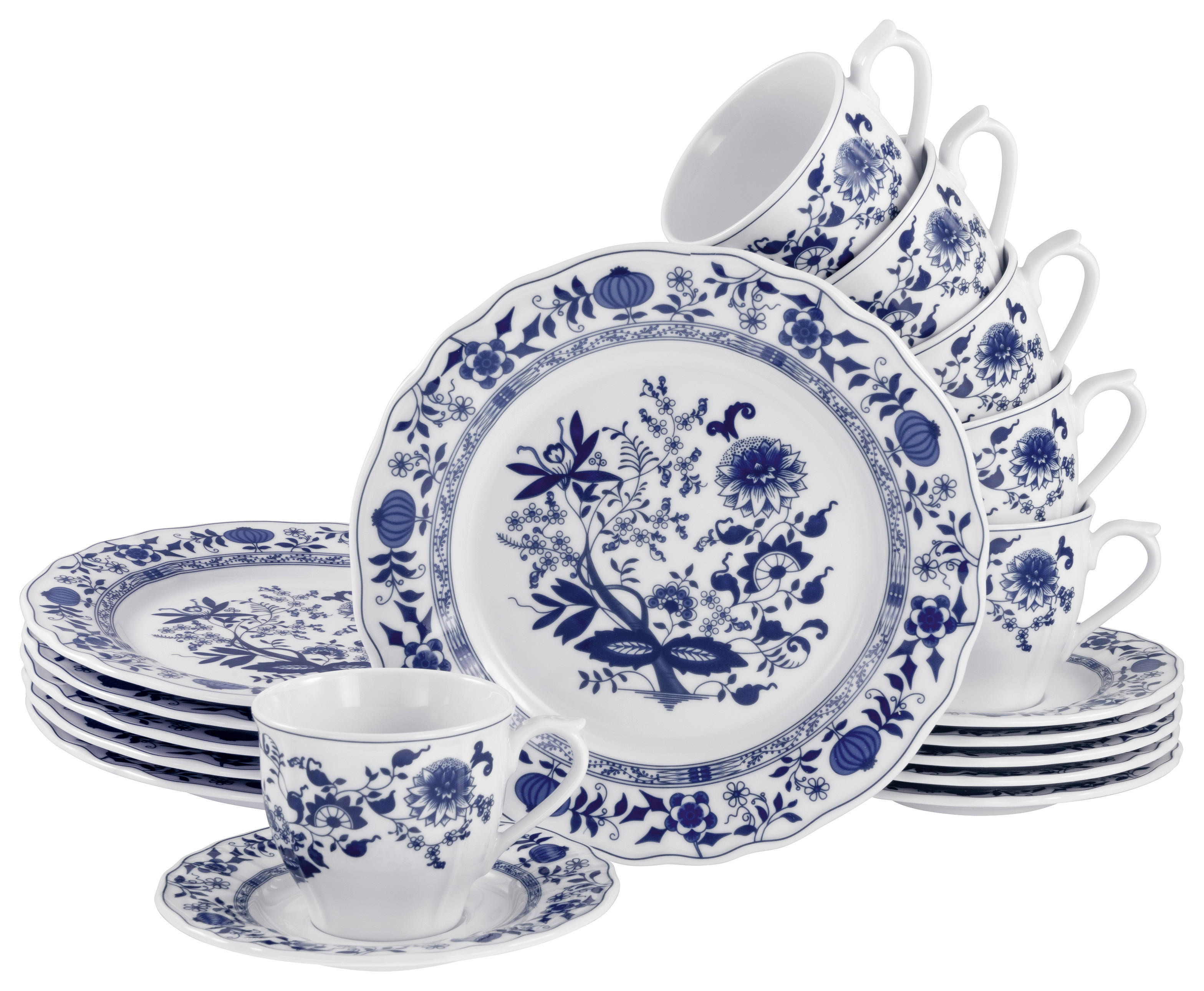CreaTable Kaffeeservice Flora Zwiebelmuster blau Porzellan 18 tlg. Flora Zwiebelmuster - blau/weiß - CreaTable