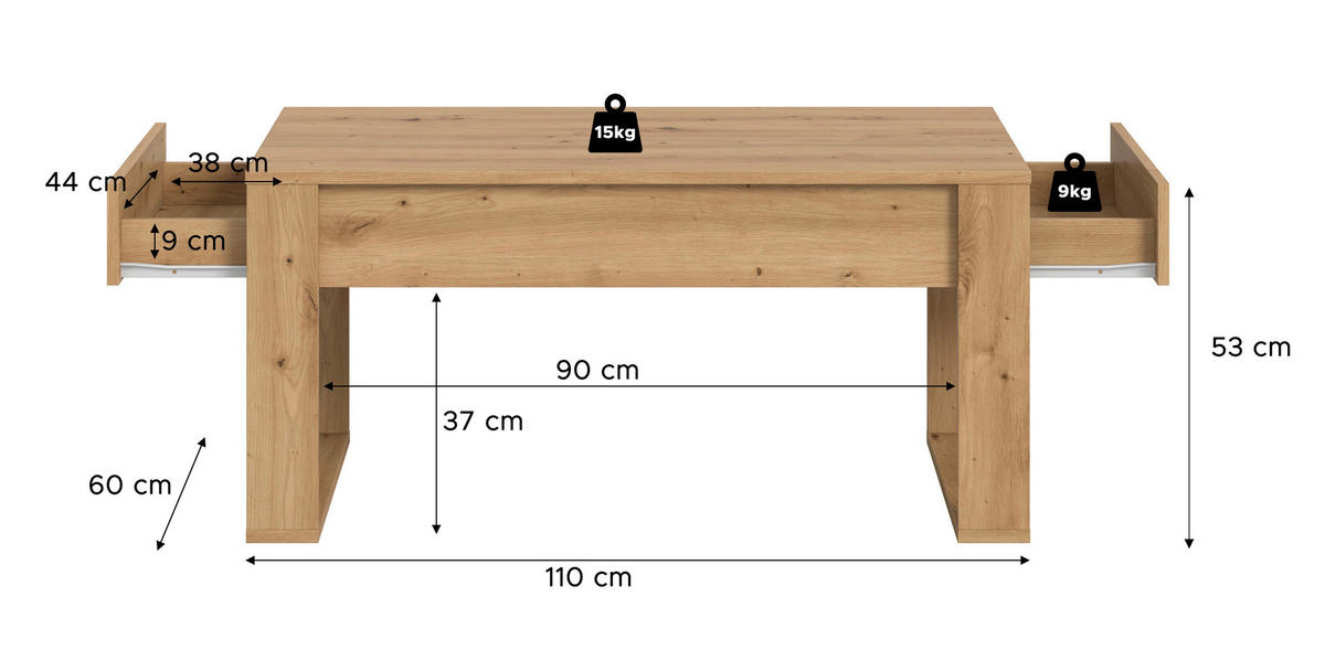 Couchtisch Malmö Artisan Oak Nachbildung B/H/T: ca. 110x52x60 cm Malmö - (110,00/52,00/60,00cm) - xonox.home