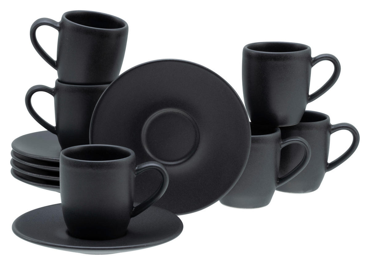 CreaTable Espressotassen-Set Soft Touch schwarz Steinzeug 12 tlg. Soft Touch - schwarz - CreaTable