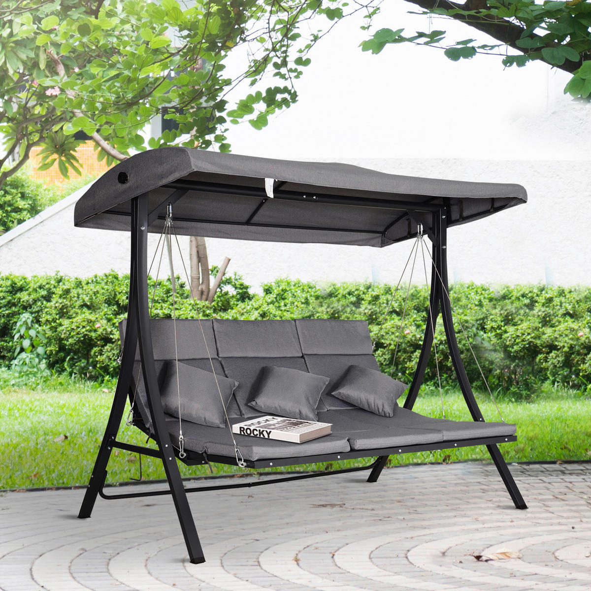 Outsunny Hollywoodschaukel grau Metall B/H/T: ca. 200x168x115 cm Hollywoodschaukel_3-Sitzer - schwarz/grau (200,00/168,00/115,00cm) - Outsunny