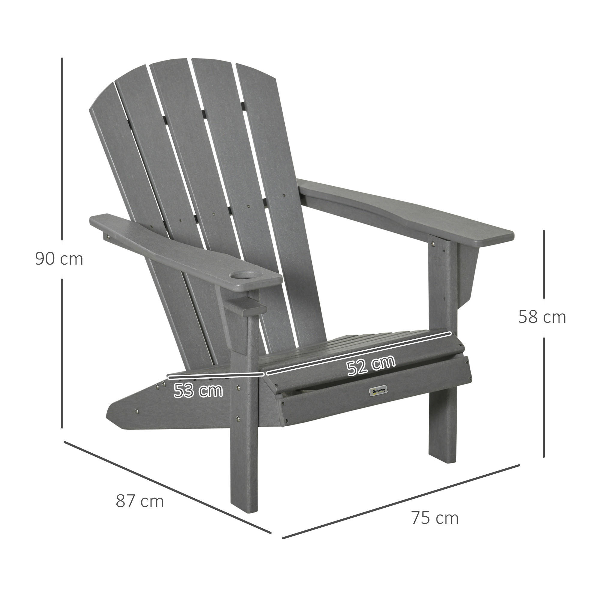 Outsunny Gartenstuhl grau Holzwerkstoff ...
