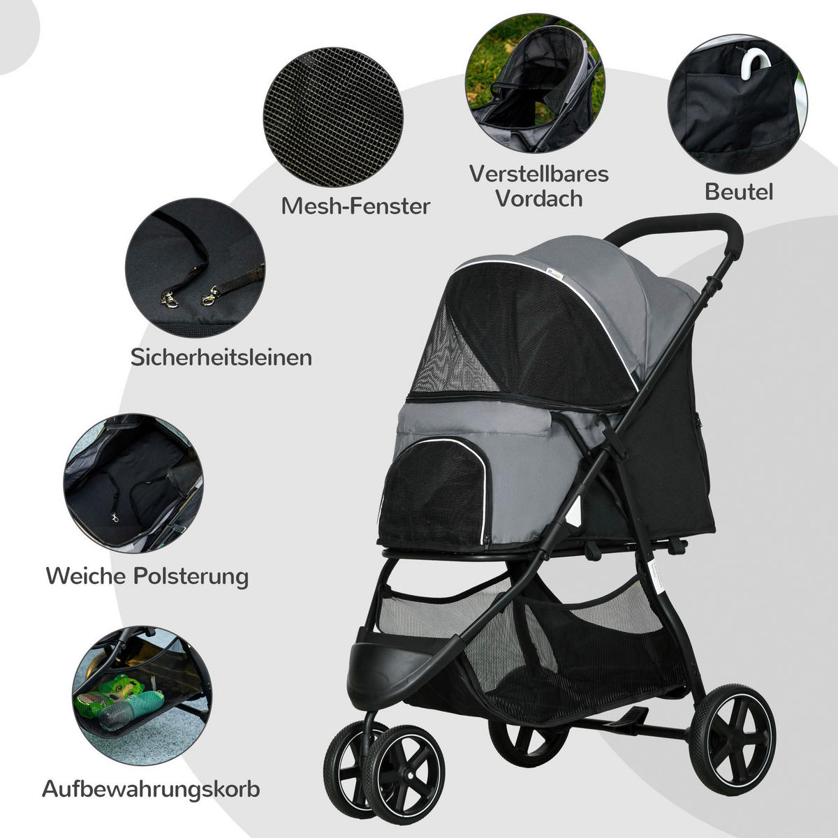 PawHut Hunde-Zubehör grau Polyester B/H/L: ca. 55x83x101 cm Hundebuggy - grau (101,00/55,00/83,00cm) - PawHut