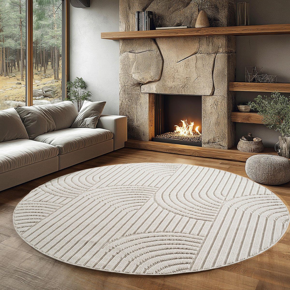 Ayyildiz Kurzflorteppich HELIX creme B/H/L: ca. 120x0,7x120 cm HELIX - creme (120,00/120,00/0,70cm) - Ayyildiz