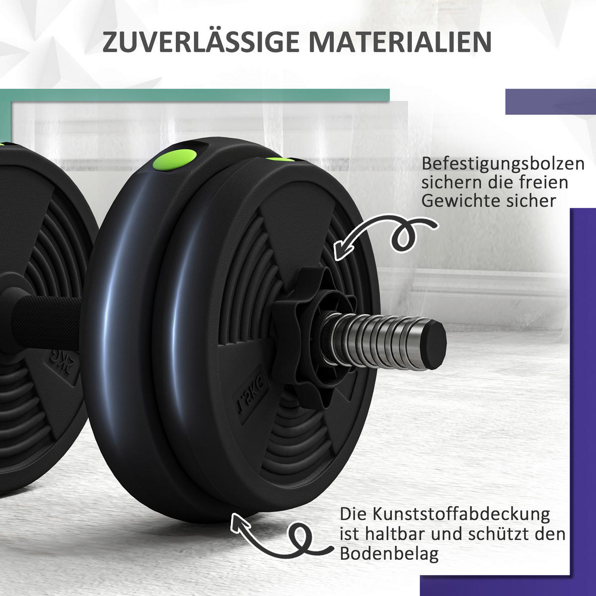 SPORTNOW Hantel & Kurzhanteln Set schwarz Kunststoff B/H/L: ca. 20x20x95 cm Hantel & Kurzhanteln Set - schwarz/grün (95,00/20,00/20,00cm) - SPORTNOW