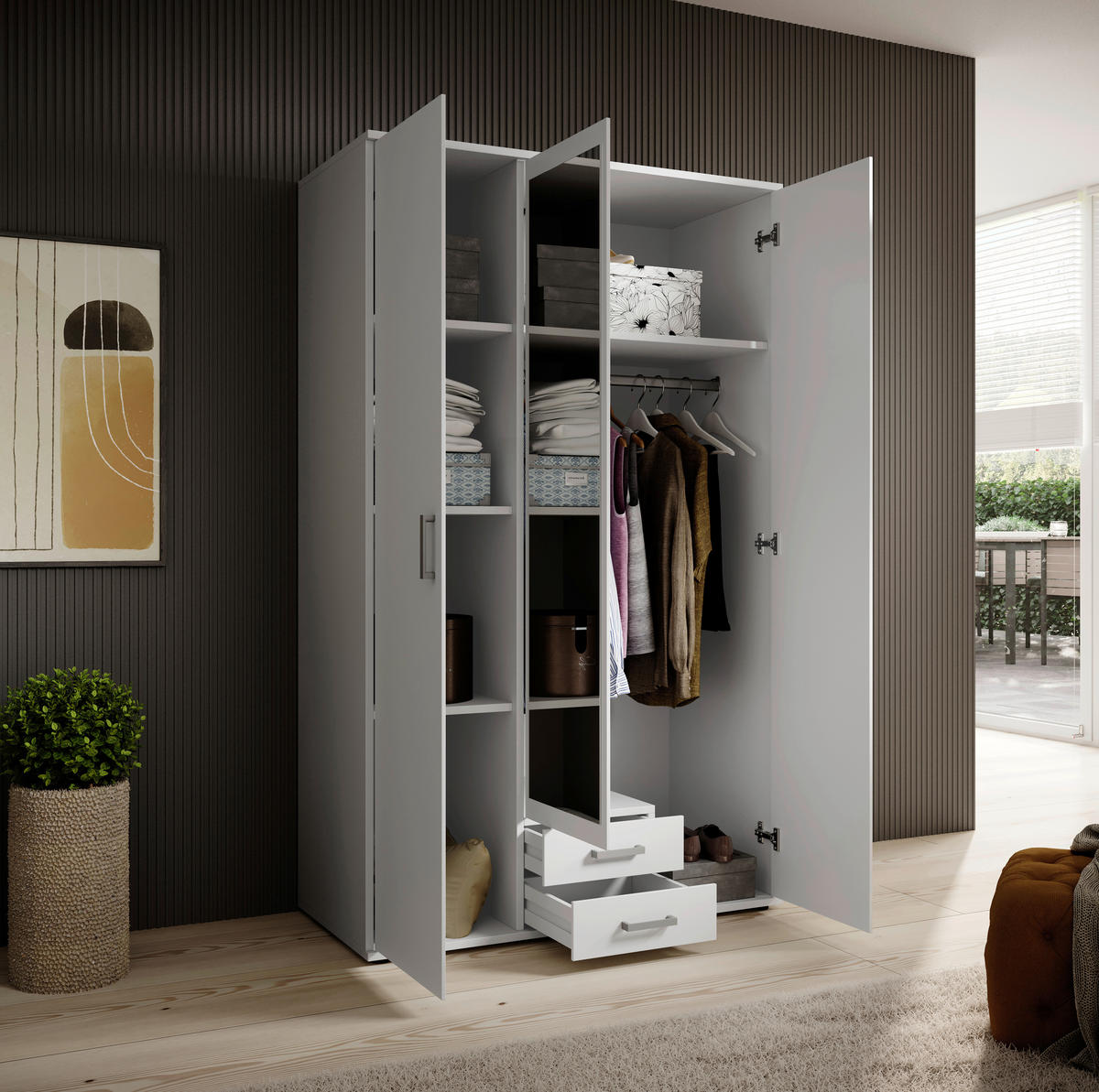 Kleiderschrank Karl weiß B/H/T: ca. 120x195x55 cm Karl - weiß/grau (120,00/195,00/55,00cm)