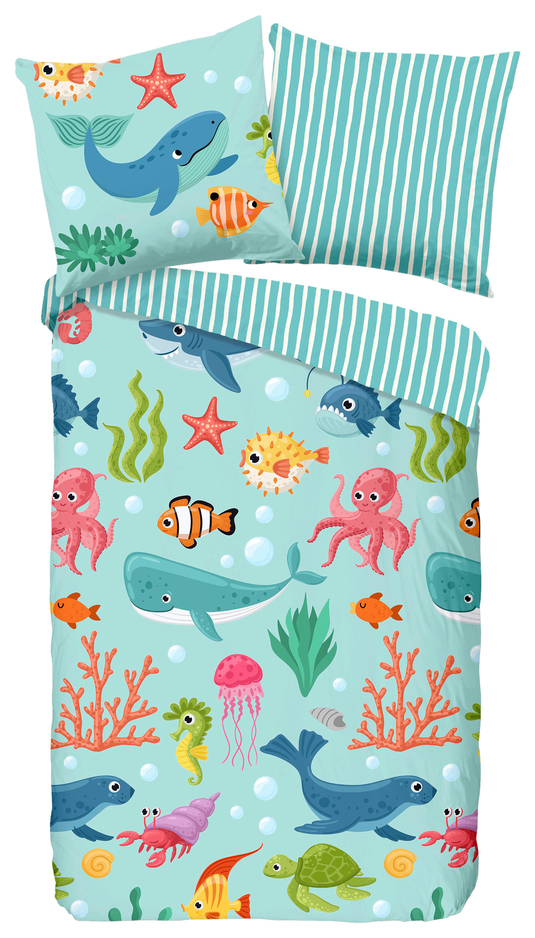 Bettwäsche Ocean aqua Baumwolle B/L: ca. 135x200 cm günstig online kaufen