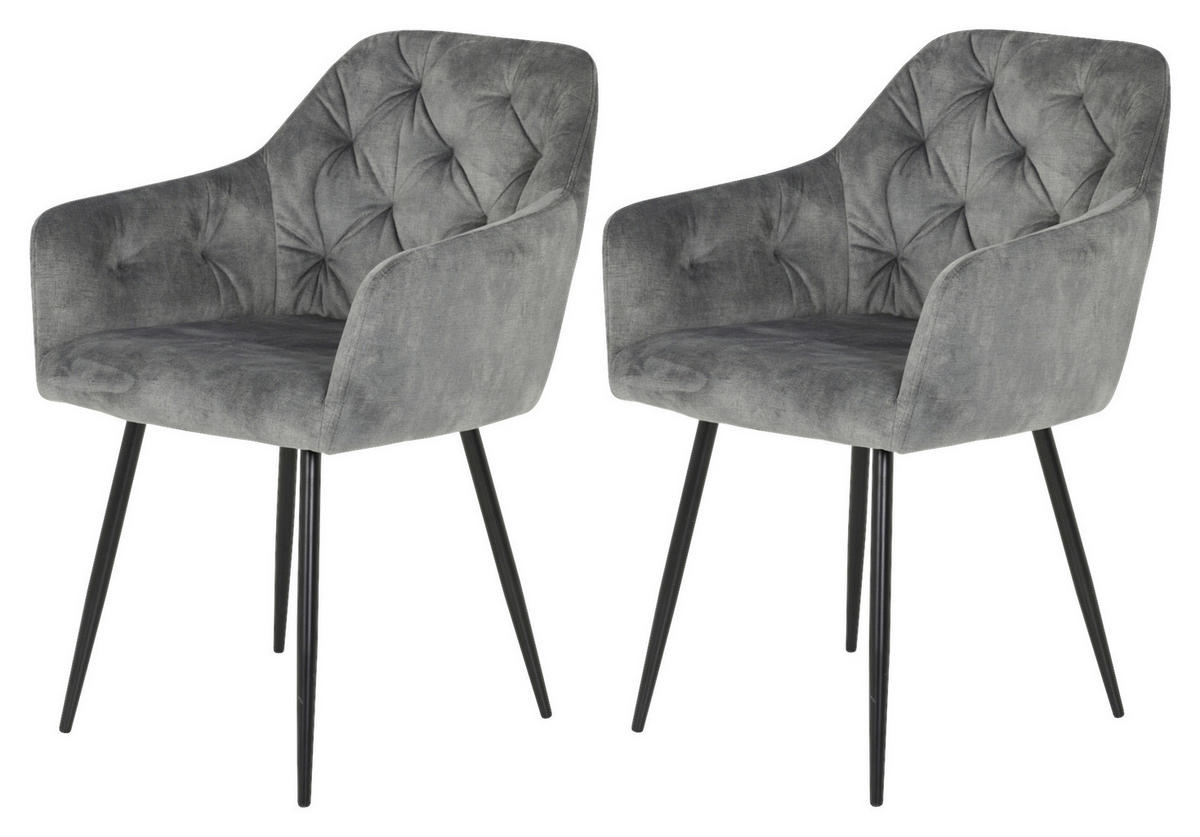 Stuhl Tina 2er Set grau Vintage Samtoptik B/H/T: ca. 56x81x62 cm Tina 2er Set - schwarz/grau (56,00/81,00/62,00cm) - Hela