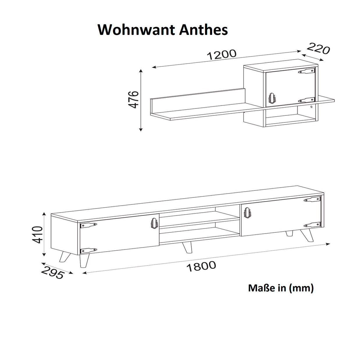 Wohnwand Anthes walnuss Nachbildung B/H/T: ca. 180x41x30 cm Anthes - walnuss (180,00/41,00/30,00cm) - moebel17