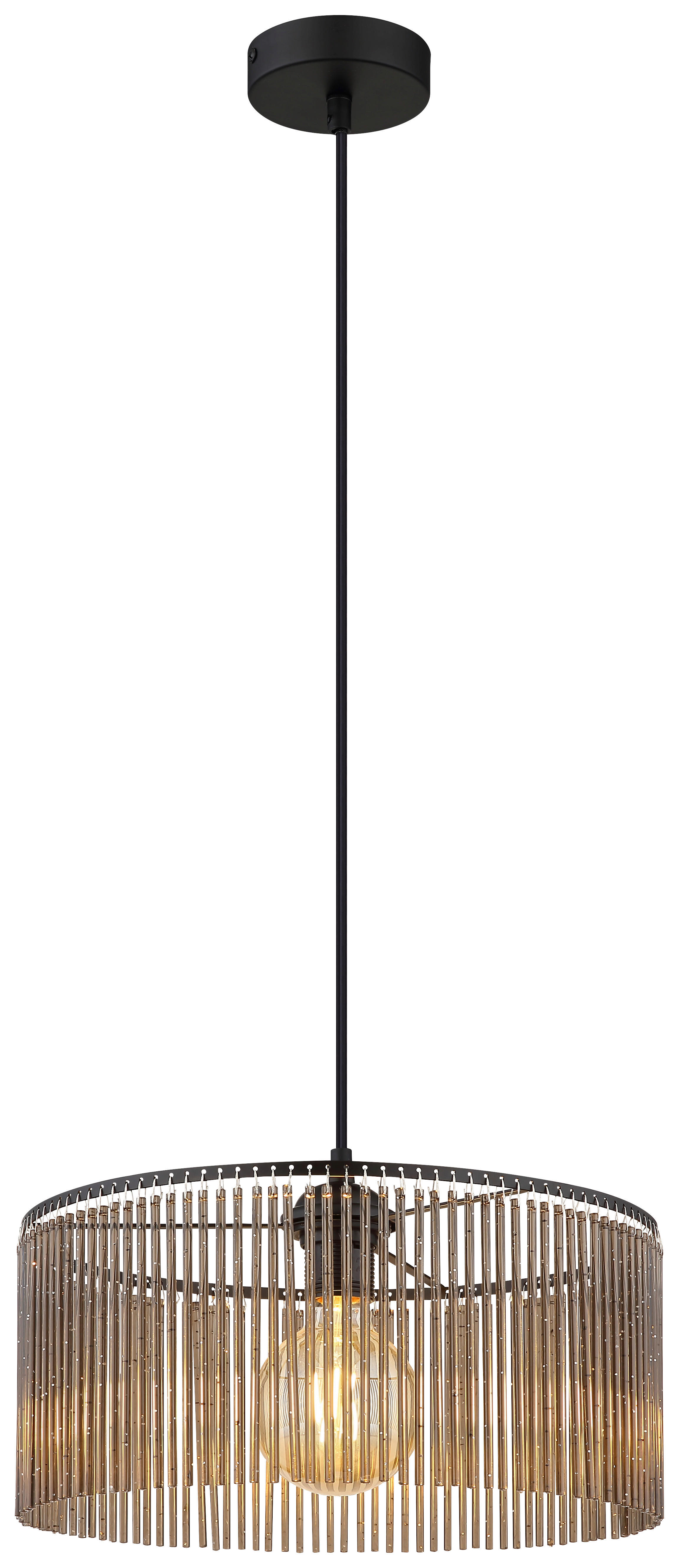 GLOBO Pendelleuchte LEEDS 33080108 Rauch schwarz Metall Kunststoff H/D: ca. 135x35 cm E27 1 Brennstellen LEEDS - schwarz/Rauch (35,00/135,00cm) - GLOBO