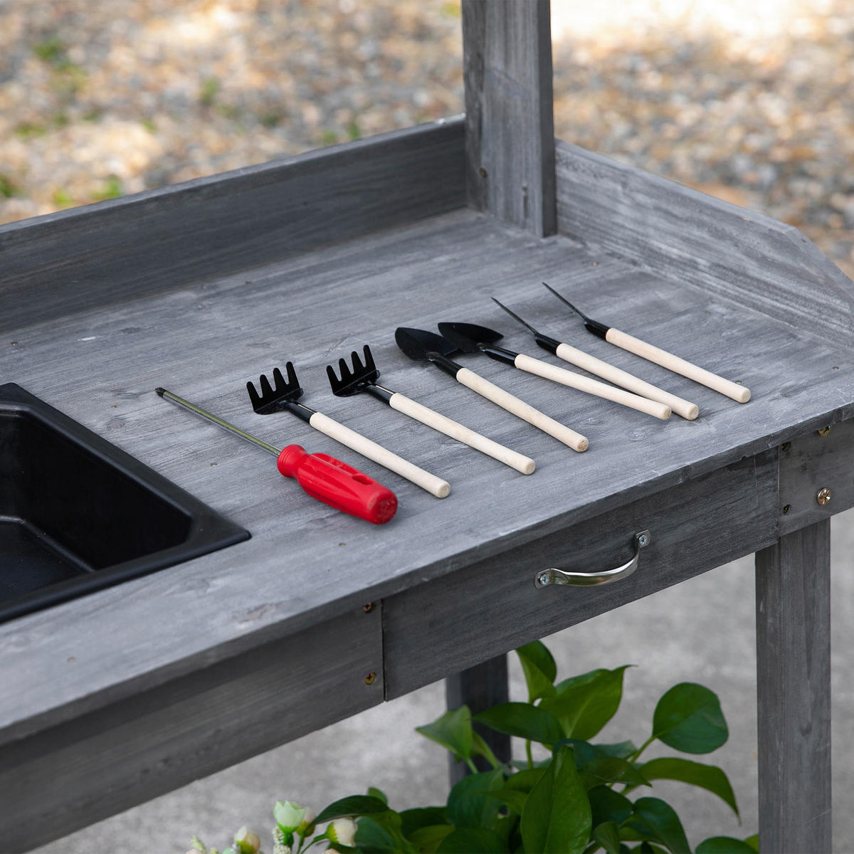 Outsunny Pflanztisch mit Rollen grau B/H/L: ca. 45x119x92 cm Gärtnertisch 845-460GY - grau (92,00/45,00/119,00cm) - Outsunny