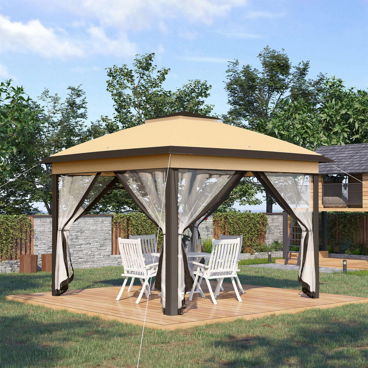 Outsunny Pavillon beige Metall B/H/L: ca. 330x288x330 cm Pavillon - beige (330,00/330,00/288,00cm) - Outsunny